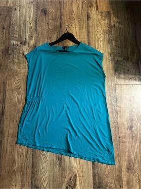 Eileen Fisher Teal Cap-Sleeve Asymmetric Tunic